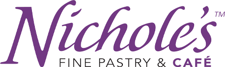 Nicholes Fine Pastry & Café logo in purple and gray text for this beloved bakery.